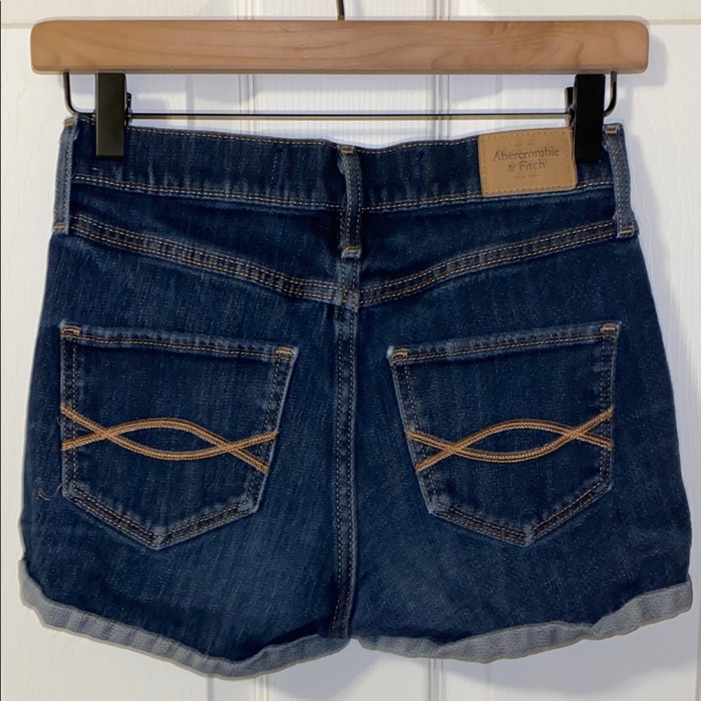 Abercrombie & Fitch Blue Jean Shorts High-Waisted Rolled Hem Size 0 - Picture 3 of 9